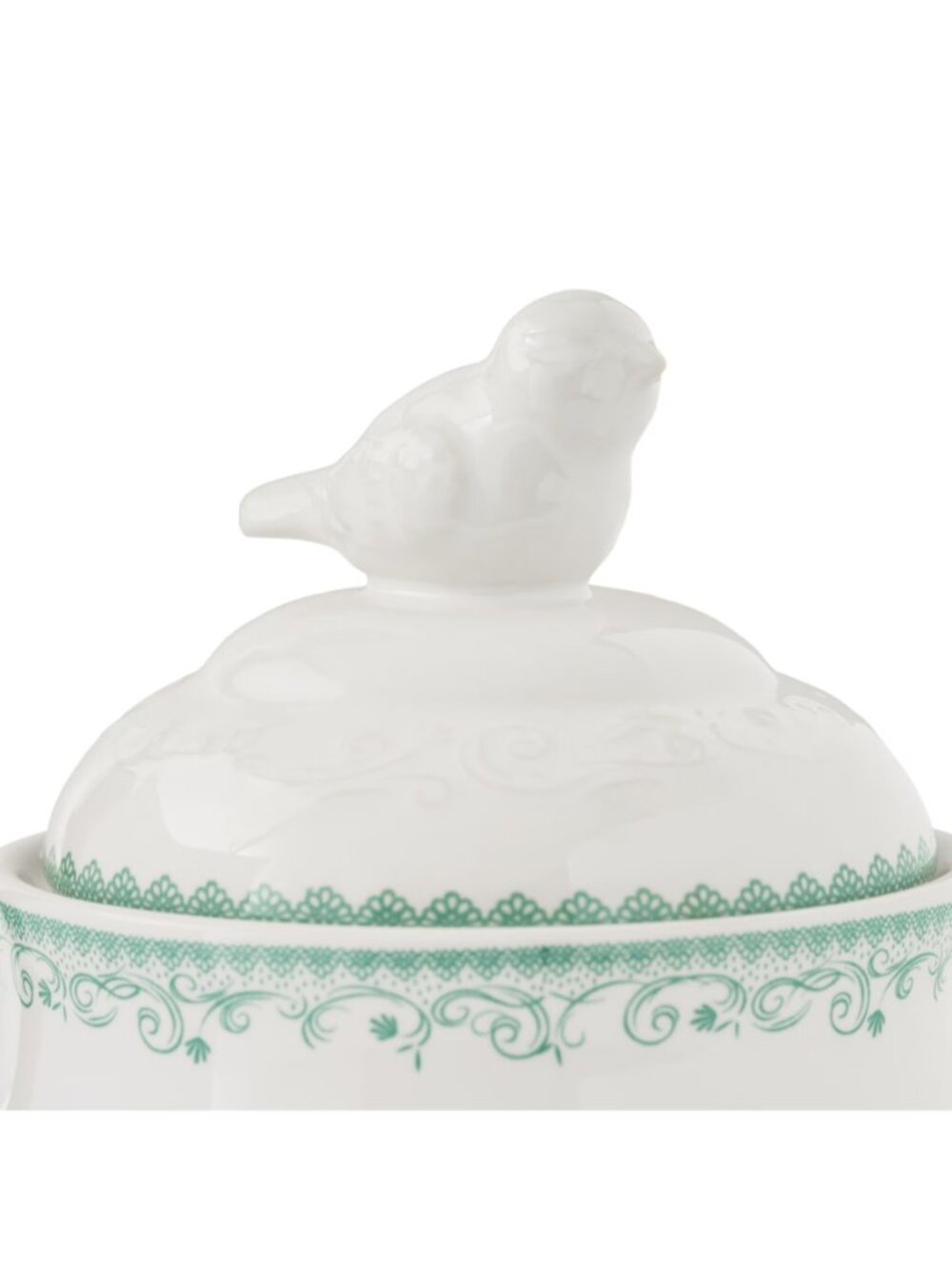 The Pioneer Woman Home Green Ceramic Kitchen Floral Sugar Bowl with Bird Lid - Picture 3 of 5